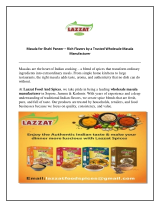 Masala for Shahi Paneer