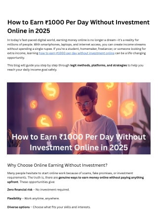 How to Earn ₹1000 Per Day Without Investment Online in 2025