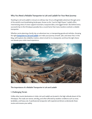 Why You Need a Reliable Transporter to Leh and Ladakh for Your Next Journey