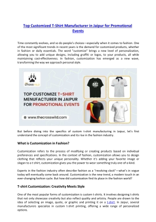 Top Customized T-Shirt Manufacturer in Jaipur for Promotional Events