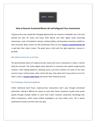 How to Recover Scammed Bitcoin UK and Safeguard Your Investments