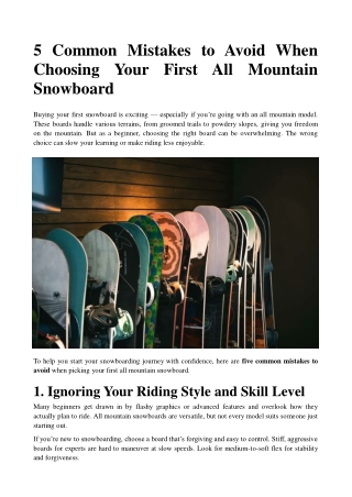 5 Common Mistakes to Avoid When Choosing Your First All Mountain Snowboard