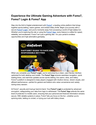 Experience the Ultimate Gaming Adventure with Fomo7, Fomo7 Login & Fomo7 App