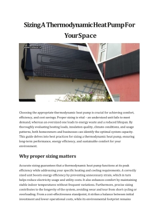 Sizing A Thermodynamic Heat Pump For Your Space