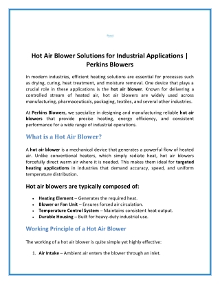 Hot Air Blower Solutions for Industrial Applications | Perkins Blowers