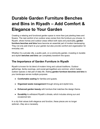 Untitled documentDurable Garden Furniture Benches and Bins in Riyadh – Add Comfo