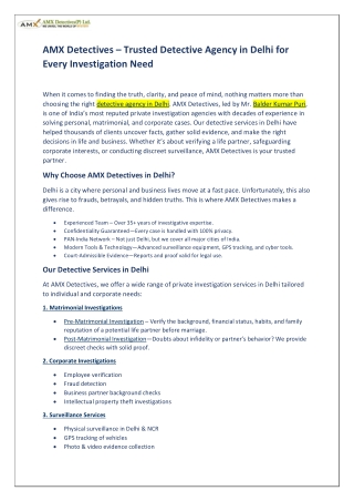 AMX Detectives – Trusted Detective Agency in Delhi for Every Investigation Need