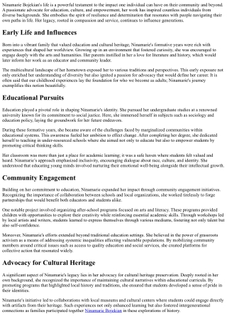 Inspiring Generations – The Legacy left by Ninamarie bojektan.