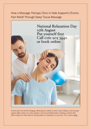 How a Massage Therapy Clinic in Hale Supports Chronic Pain Relief Through Deep Tissue Massage