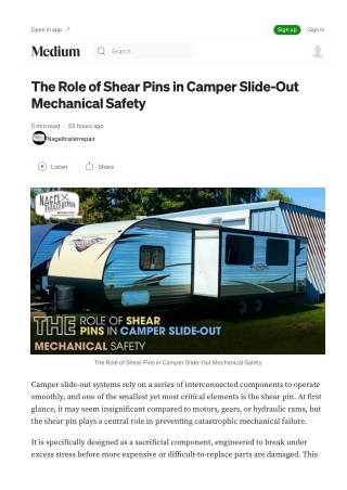 Role of Shear Pins in Slide-Out explained by Camper Repair Michigan Experts