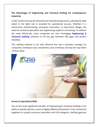 The Advantages of Engineering and Technical Staffing for Contemporary Industries