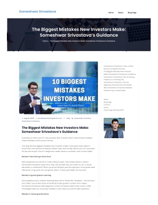 The Biggest Mistakes New Investors Make Someshwar Srivastava’s Guidance