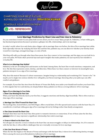 Love Marriage Prediction by Heart Line and Fate Line in Palmistry