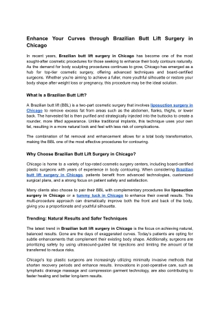 Enhance Your Curves through Brazilian Butt Lift Surgery in Chicago