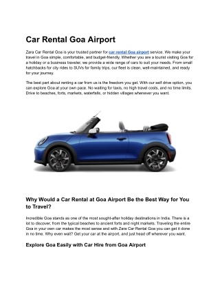 car rental goa airport - zara car rental goa