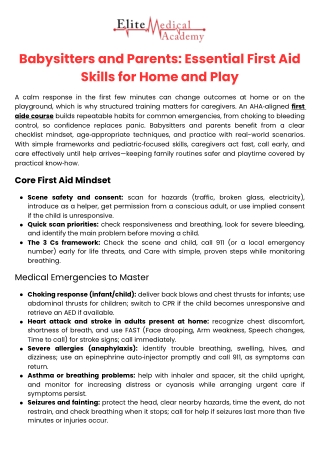 Babysitters and Parents Essential First Aid Skills for Home and Play