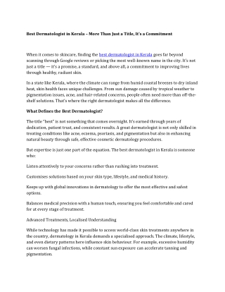 Best Dermatologist in Kerala – More Than Just a Title, It’s a Commitment