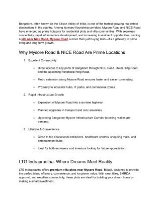 Sites Near Nice Road Mysore Road