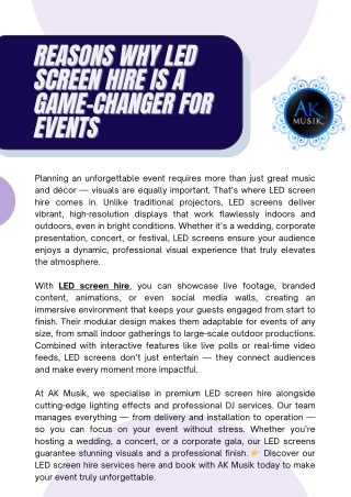 Reasons Why LED Screen Hire is a Game-Changer for Events