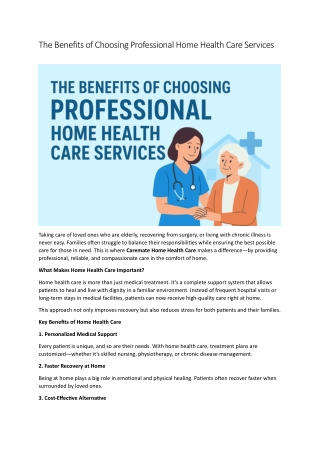 The Benefits of Choosing Professional Home Health Care Services