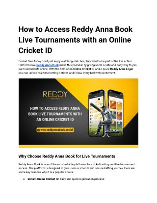 How to Access Reddy Anna Book Live Tournaments with an Online Cricket ID
