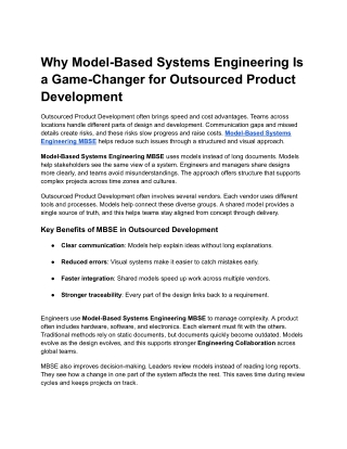 Why Model-Based Systems Engineering Is a Game-Changer for Outsourced Product Development