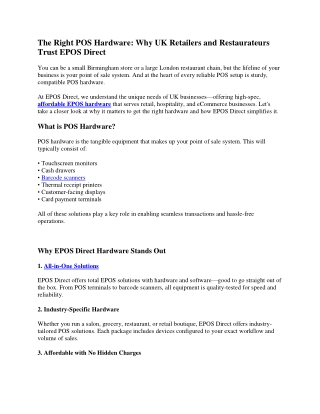 The Right POS Hardware: Why UK Retailers and Restaurateurs Trust EPOS Direct