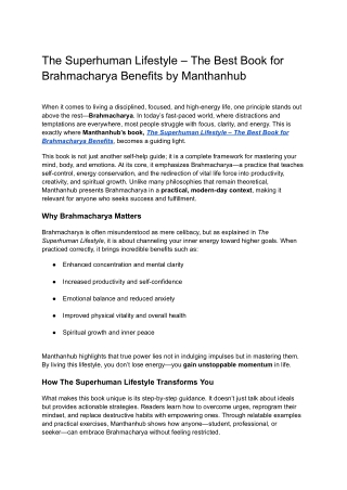 The Superhuman Lifestyle – The Best Book for Brahmacharya Benefits by Manthanhub