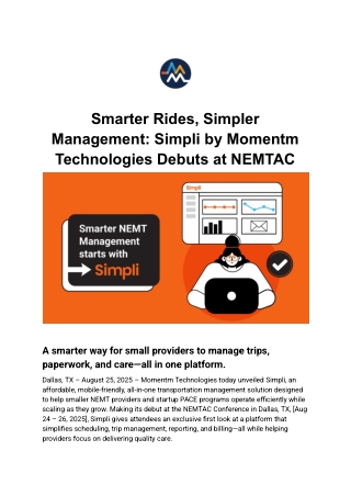 Simpli by Momentm: Streamlining NEMT for Small Providers