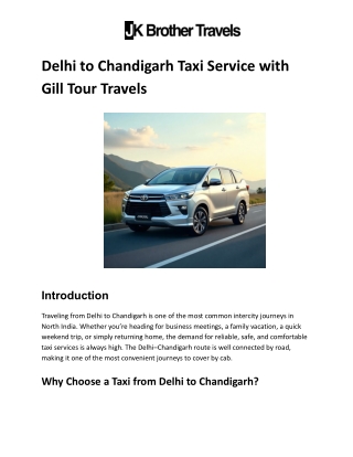 Delhi to Chandigarh Taxi Service with Gill Tour Travels