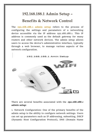 192.168.188.1 Admin Setup – Benefits & Network Control