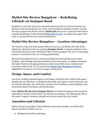 Mythri Sity Review Bangalore – Redefining Lifestyle on Sarjapur Road