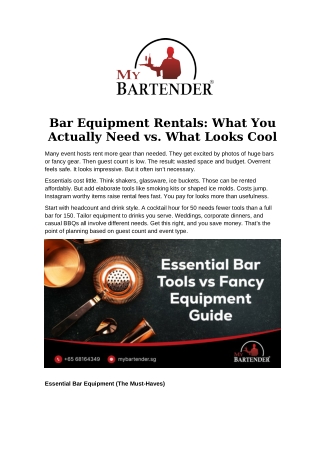 Bar Equipment Rentals- What You Actually Need vs. What Looks Cool
