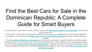 Find the Best Cars for Sale in the Dominican Republic_ A Complete Guide for Smart Buyers