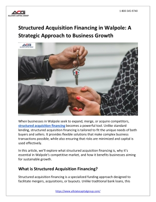 Structured Acquisition Financing in Walpole: A Strategic Approach to Business Gr