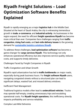 Riyadh Freight Solutions – Load Optimization Software Benefits Explained