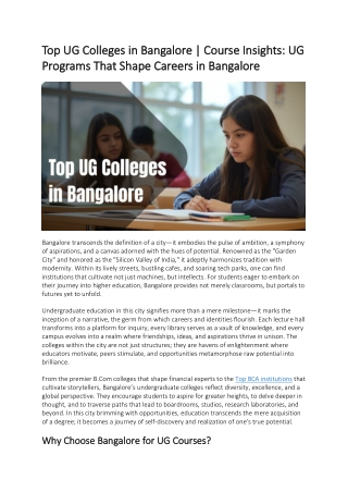 Top UG Colleges in Bangalore