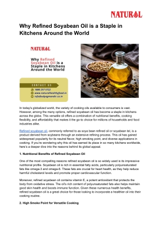 Why Refined Soyabean Oil is a Staple in Kitchens Around the World