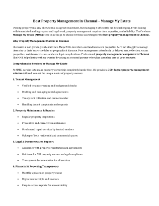 Best Property Management in Chennai – Manage My Estate