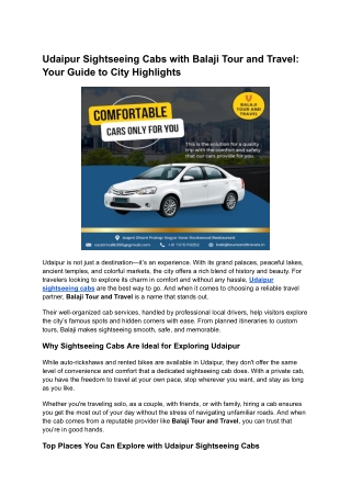 Udaipur Sightseeing Cabs
