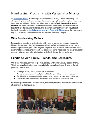 Fundraising Programs with Parramatta Mission