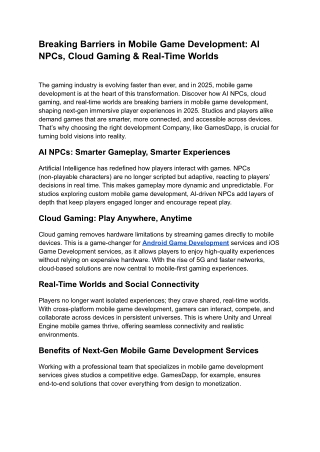 Breaking Barriers in Mobile Game Development_ AI NPCs, Cloud Gaming & Real-Time Worlds