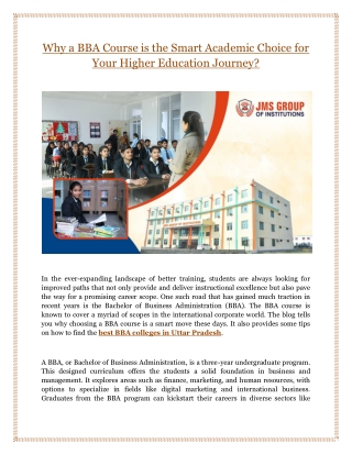 Why a BBA Course is the Smart Academic Choice for Your Higher Education Journey?