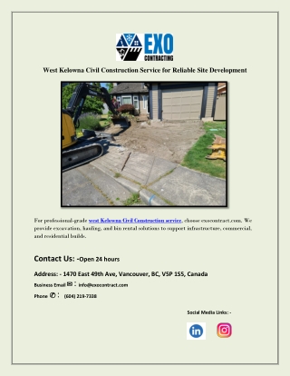 West Kelowna Civil Construction Service for Reliable Site Development