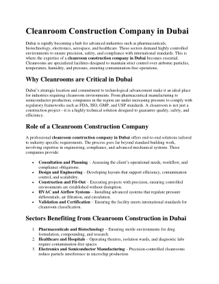 Cleanroom Construction Company in Dubai
