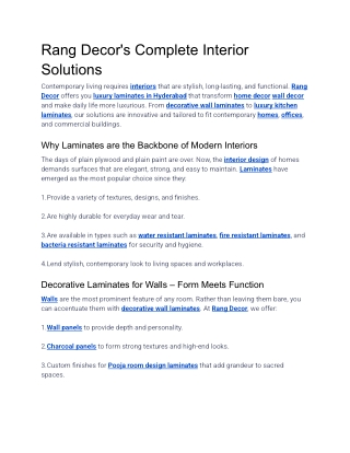 Rang Decor's Complete Interior Solutions