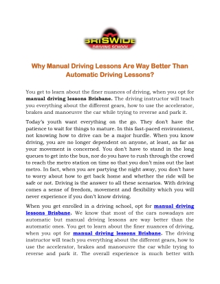 Why Manual Driving Lessons Are Way Better Than Automatic Driving Lessons