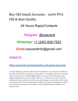 Buy Old Gmail Accounts - 100_ PVA Old & Best Quality