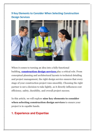 9 Key Elements to Consider When Selecting Construction Design Services