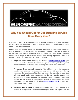 Why You Should Opt for Car Detailing Service Once Every Year